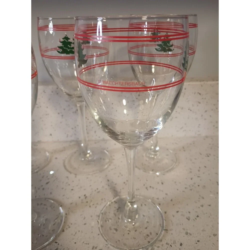 5 Waechtersbach Christmas Tree Wine Glasses Goblet 7 7/8